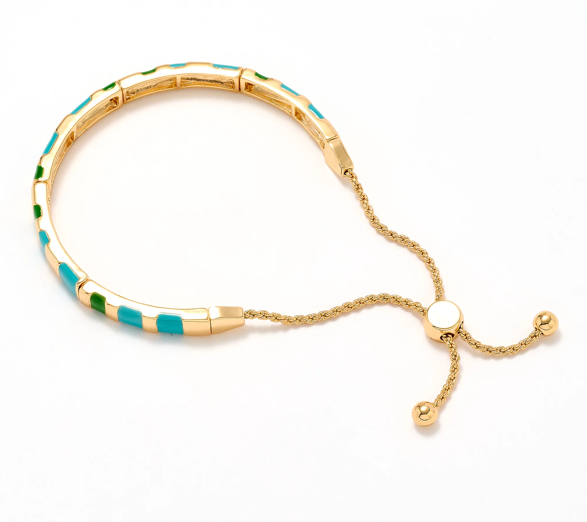Susan Graver Adjustable Bangle Bracelet, Goldtone, Turquoise & Green