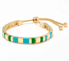 Susan Graver Adjustable Bangle Bracelet, Goldtone, Turquoise & Green