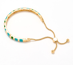 Susan Graver Adjustable Bangle Bracelet, Goldtone, Turquoise & Green
