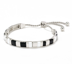 Susan Graver Silvertone Black & White Adjustable Bangle Bracelet