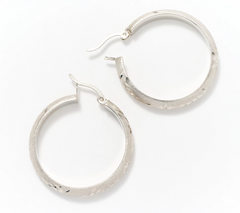 Judy Crowell Sterling Silver Diamond Cut 1 1/4" Hoop Earring