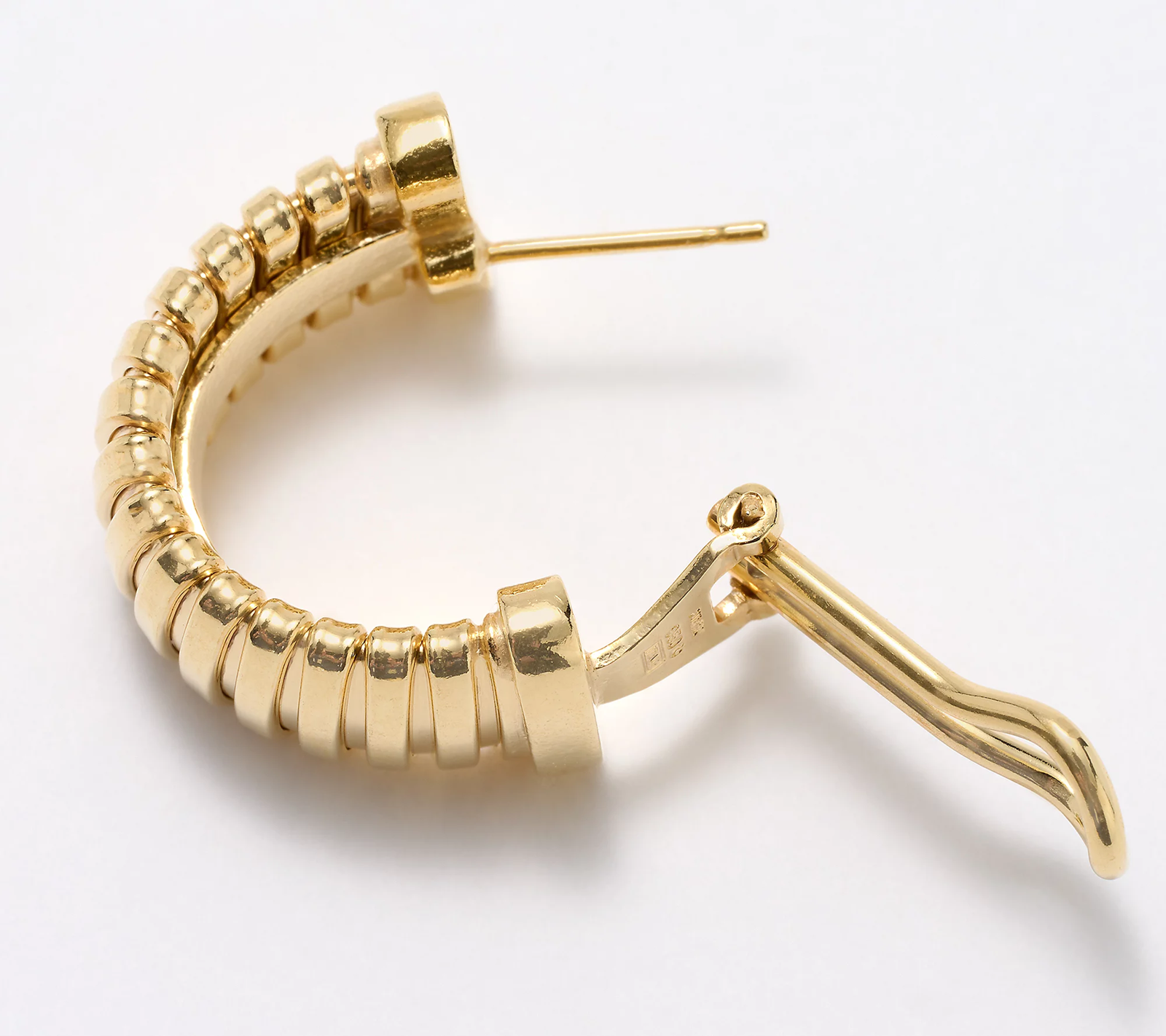 UltraFine 950 Silver 18K Yellow Gold-plated Tubogas Omega Back 3/4" Hoop Earrings