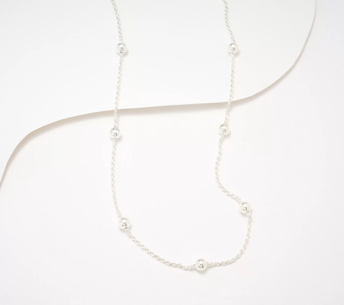 UltraFine 950 Silver Beaded Station Diamond-Cut 24" Necklace