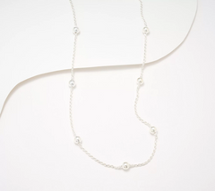 UltraFine 950 Silver Beaded Station Diamond-Cut 24" Necklace