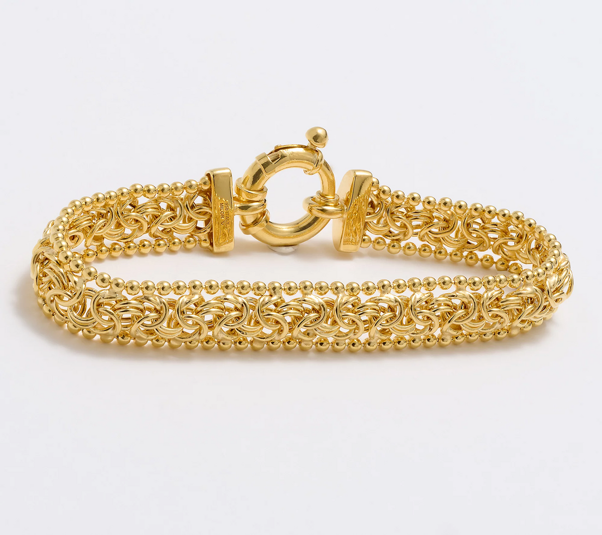 UltraFine 950 Silver 18K Gold-Plated Beaded Byzantine Bracelet, Large
