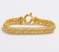 UltraFine 950 Silver 18K Gold-Plated Beaded Byzantine Bracelet, Large
