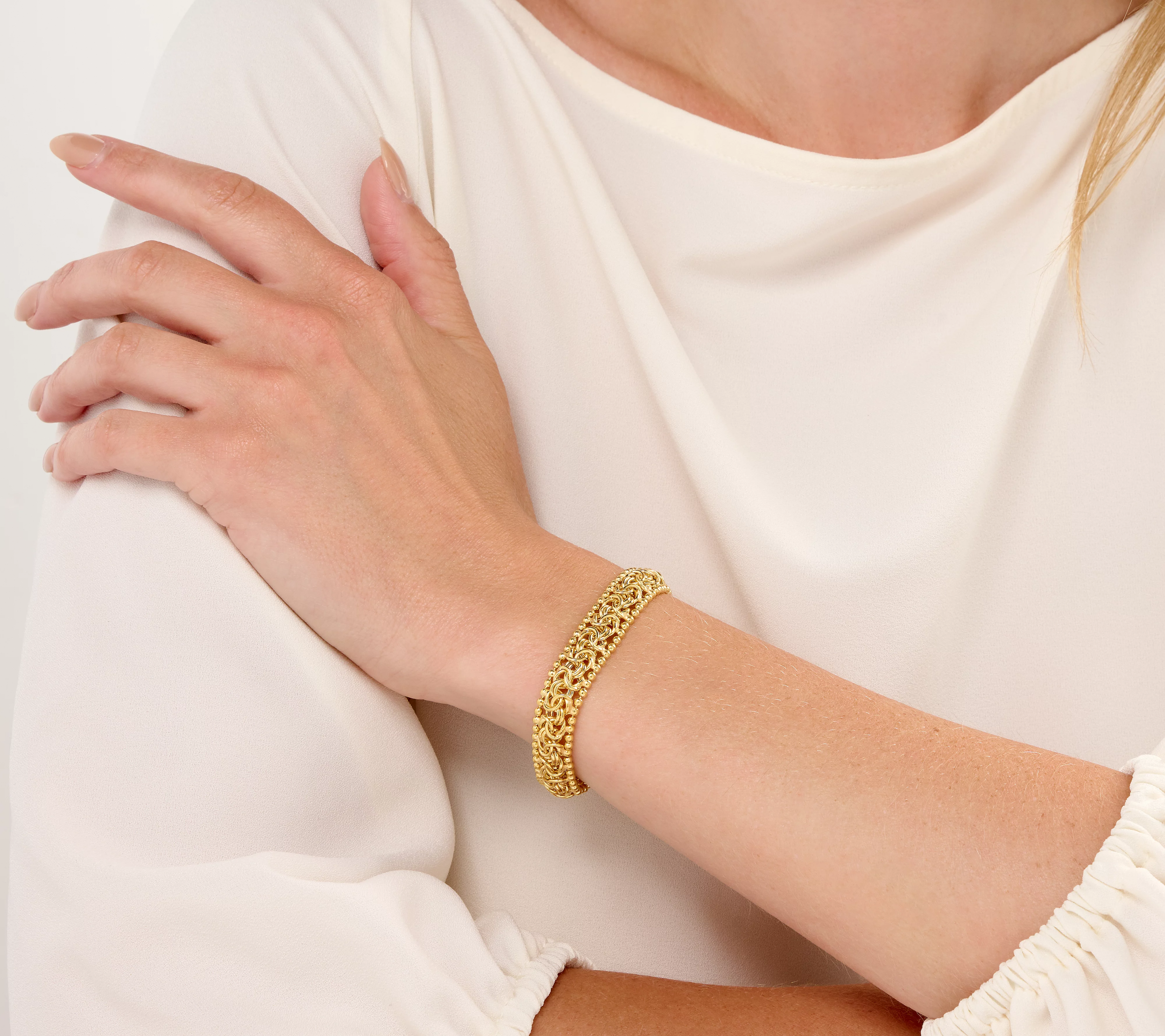UltraFine 950 Silver 18K Gold-Plated Beaded Byzantine Bracelet, Large