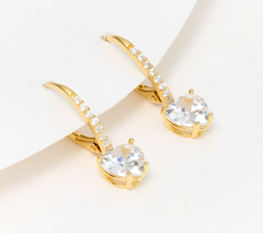 Diamonique Classics Heart-Shaped Leverback Drop Earrings 14K GoldClad Sterling Silver