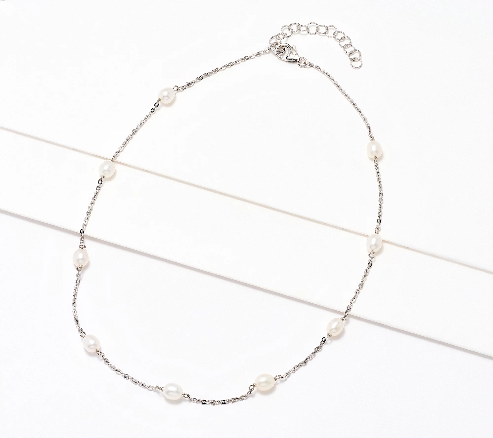 Honora Oval Cultured White Pearl & Forzatina 18"Sterling Silver Necklace