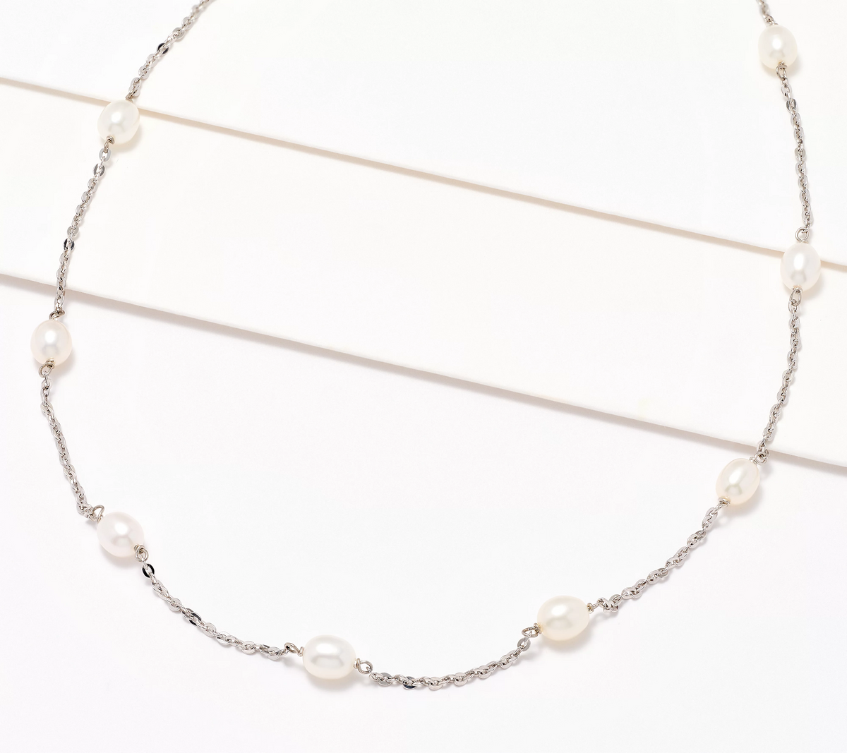 Honora Oval Cultured White Pearl & Forzatina 18"Sterling Silver Necklace