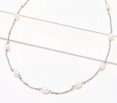 Honora Oval Cultured White Pearl & Forzatina 18"Sterling Silver Necklace