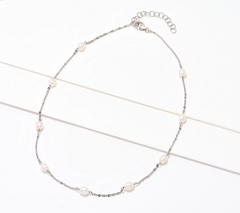 Honora Oval Cultured White Pearl & Forzatina 18"Sterling Silver Necklace