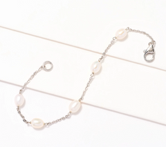 Honora Oval Cultured Pearl & Forzatina Chain Sterling Silver Bracelet, Small