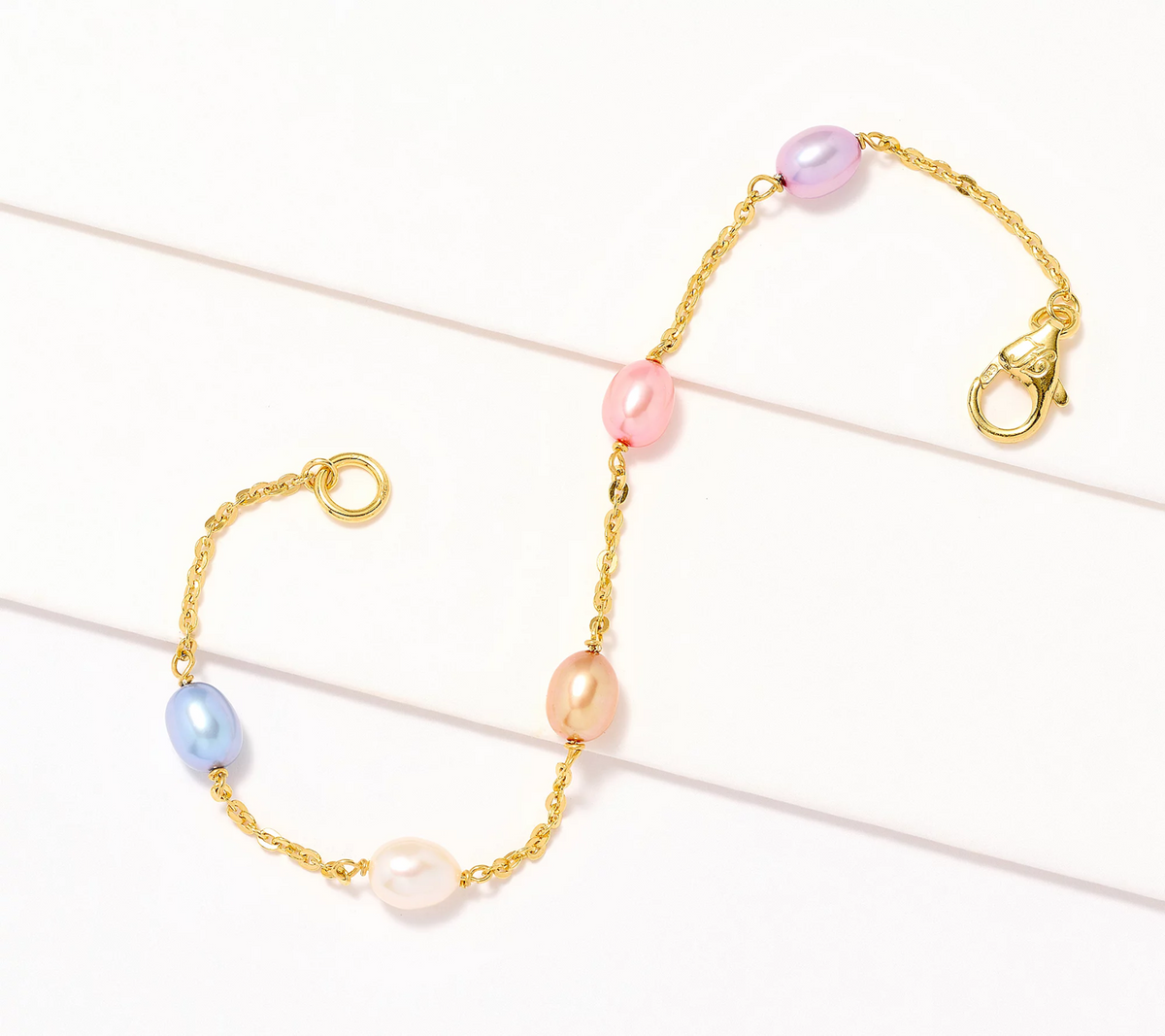 Honora Oval Cultured Multi Color Pearl & Forzatina Goldclad Steling Silver Chain Bracelet, Avg