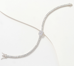 Diamonique Rhodium-Plated SS Tennis Bracelet w/ Statement Stone Small