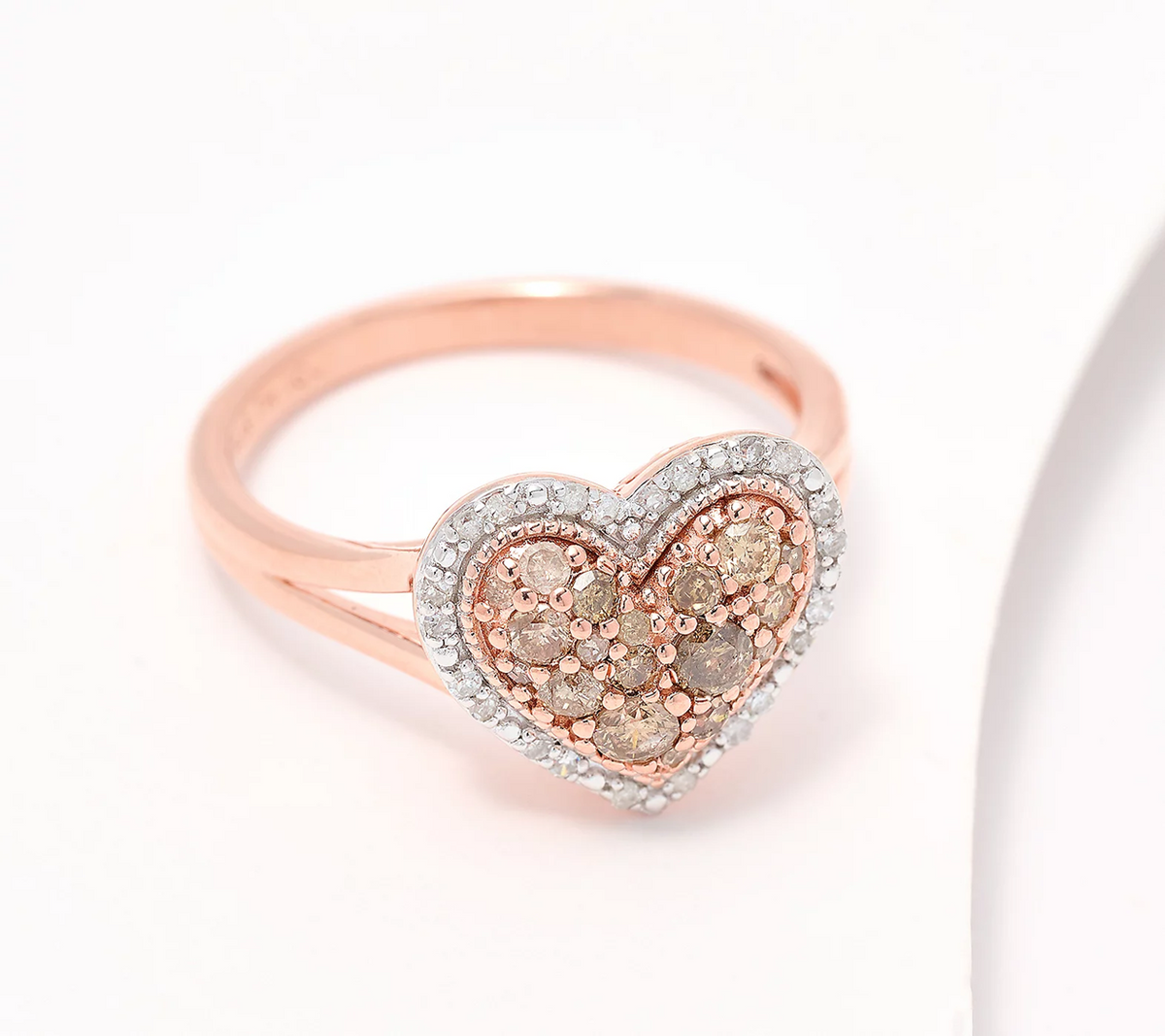 Affinity Diamonds Rosegold-Over Sterling Silver Champagne Heart Ring Size 8