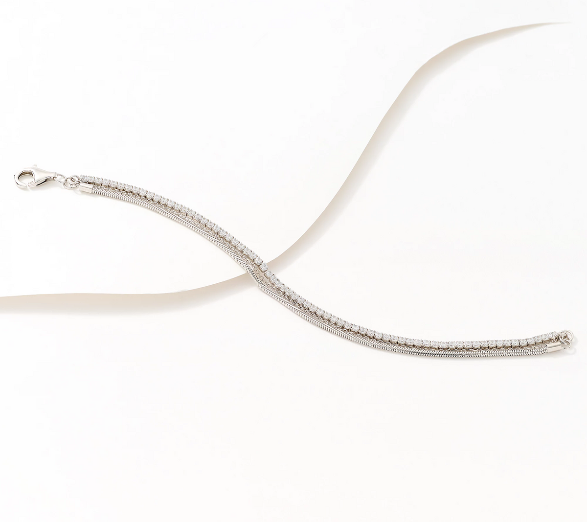 Diamonique Triple Row Tennis Silvertone Bracelet Stack, Small