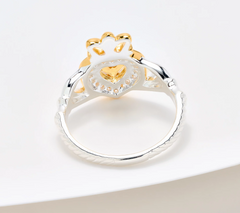 JMH Jewellery Sterling Silver Yellow Beryl Claddagh Ring Size 10