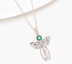 Fado Sterling Silver Green Celtic Angel Pendant with 18" Chain