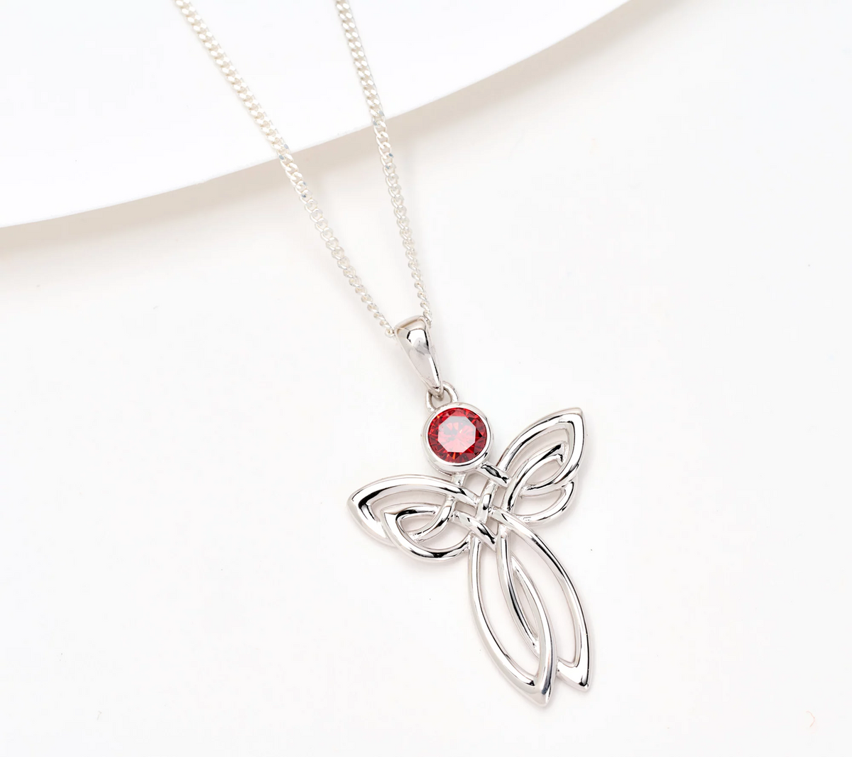 Fado Sterling Silver Celtic Angel Pendant with 18" Chain, Red