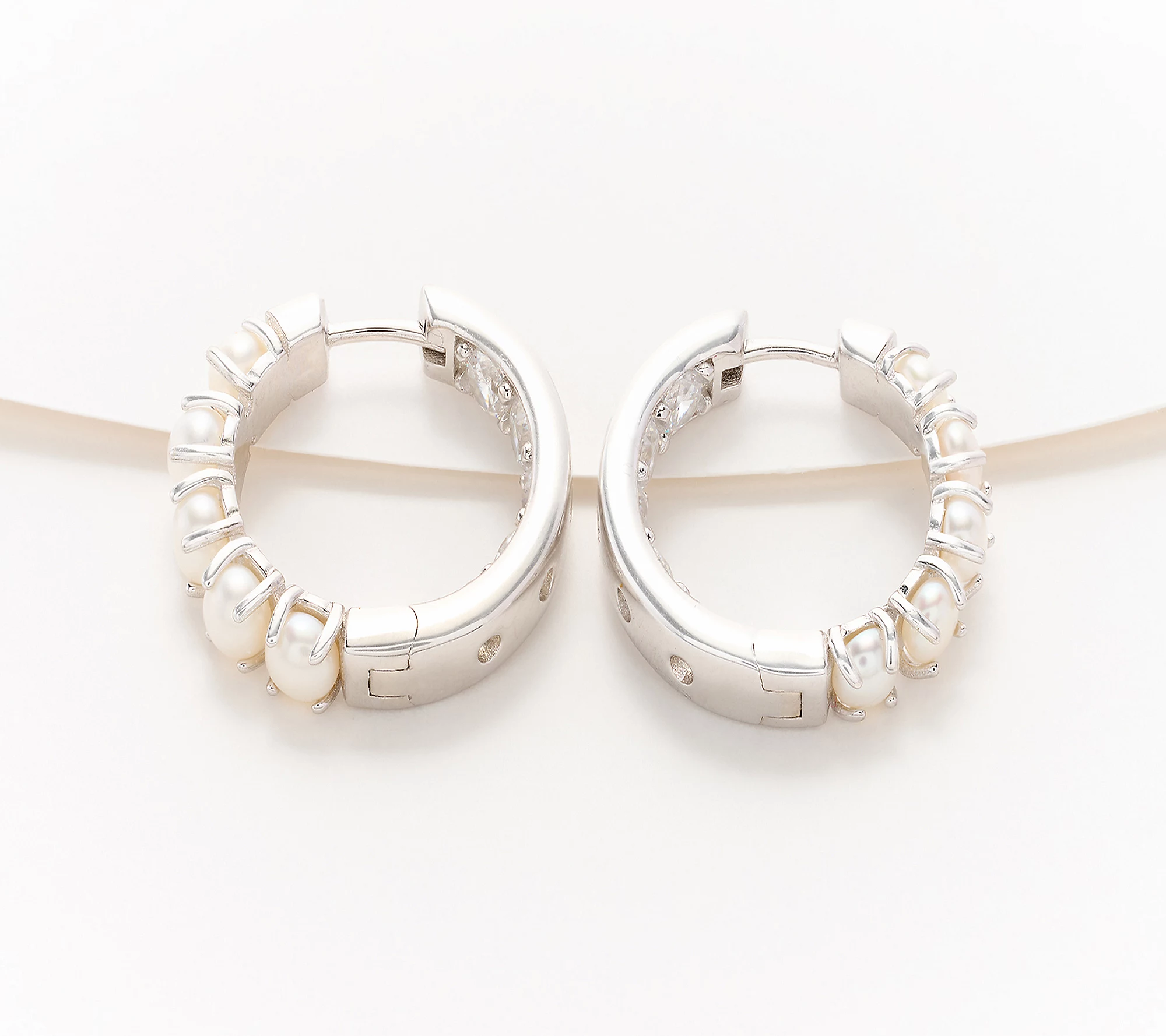 Honora Cultured Pearl & CZ Rhodium-plated Sterling Silver Inside Out Hoops