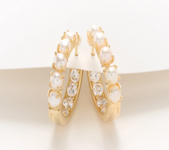 Aros Honora con perla cultivada y circonita cúbica, plata de ley, chapados en oro