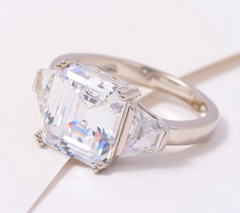 Diamonique Sterling Silver Asscher Cut 3-Stone Ring Size 11