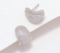 Diamonique Italia Cluster J-Hoop Earrings Sterling Silver