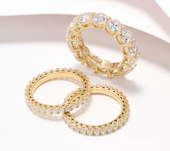 Diamonique x Jennifer Miller S/3 Round Eternity 14K gold-plated Rings, Size 6