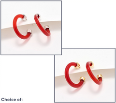 Affinity Gems Carved Opaque Red Agate Gold-Over SS Hoop Earrings