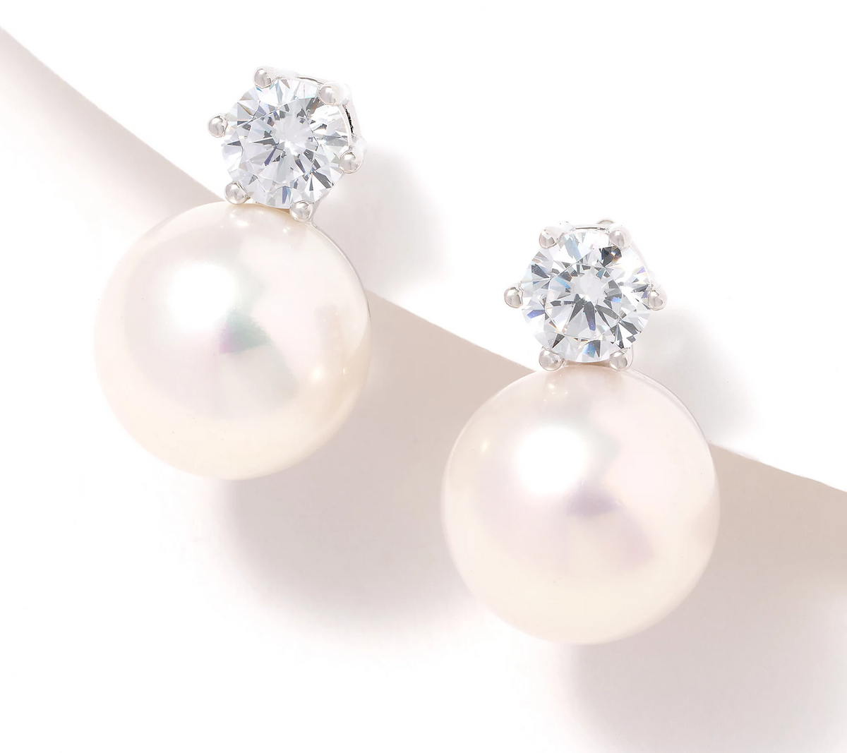 Honora x Diamonique Sterling Silver Cultured Pearl Classic Button Earrings