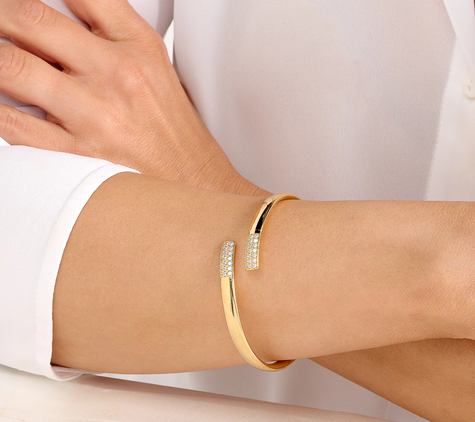 Diamonique Italia Hinged Wrap Goldtone Bangle, Sterling Silver, Small