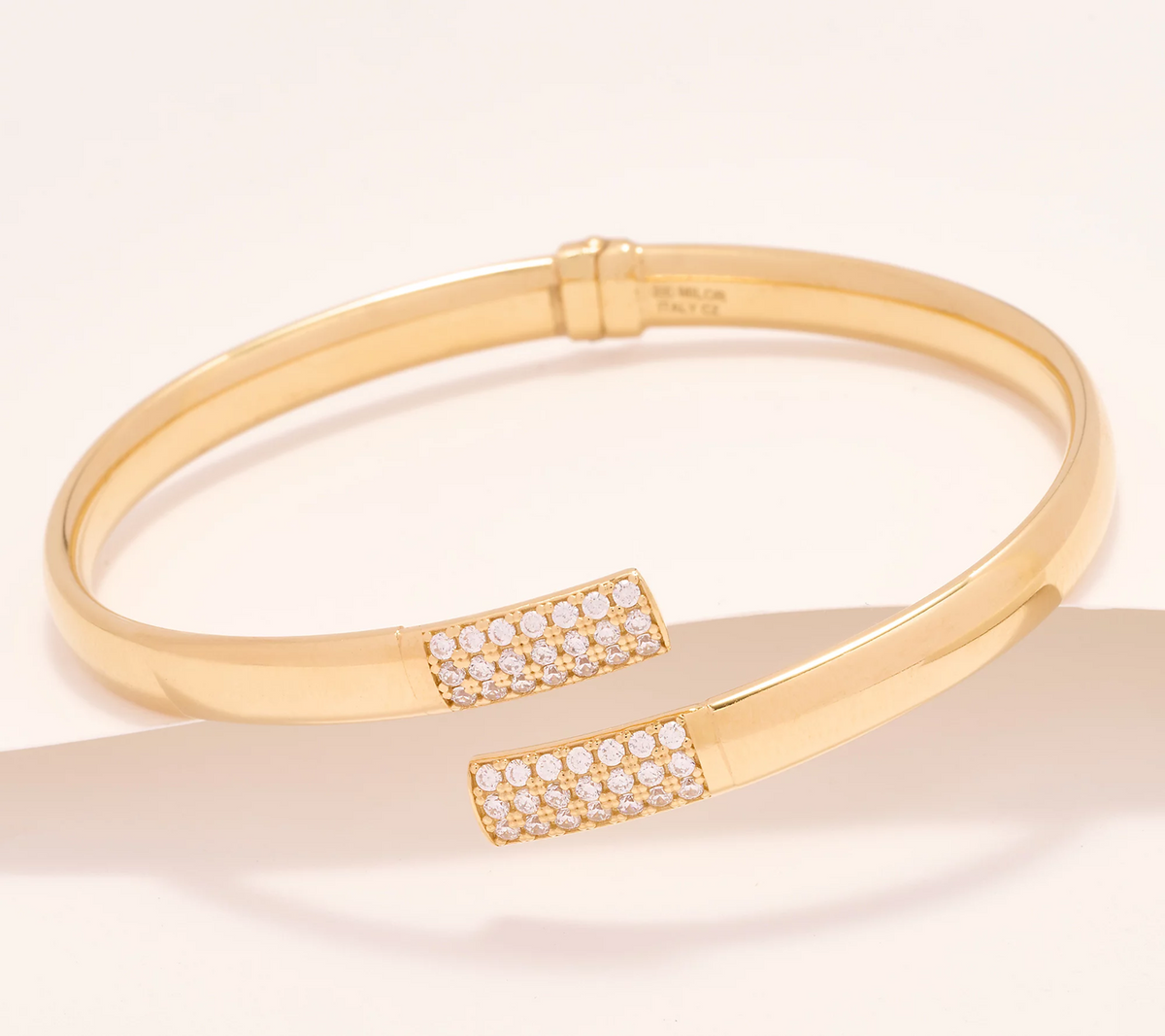 Diamonique Italia Hinged Wrap Goldtone Bangle, Sterling Silver, Small