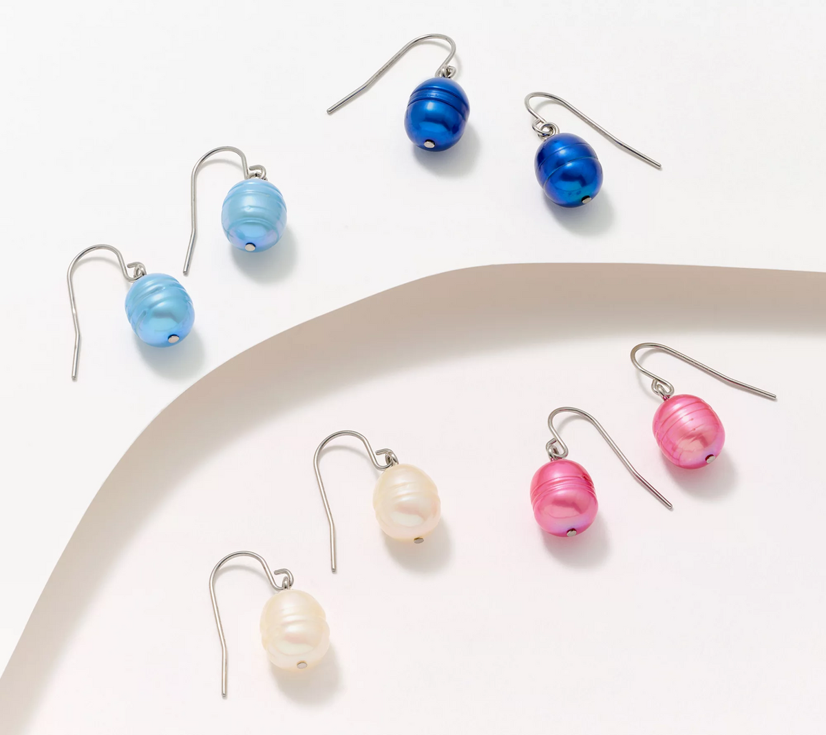 Honora Cultured Pearls Color Boxed Set of 4 Wire Drop Stainless Steel Earrings
