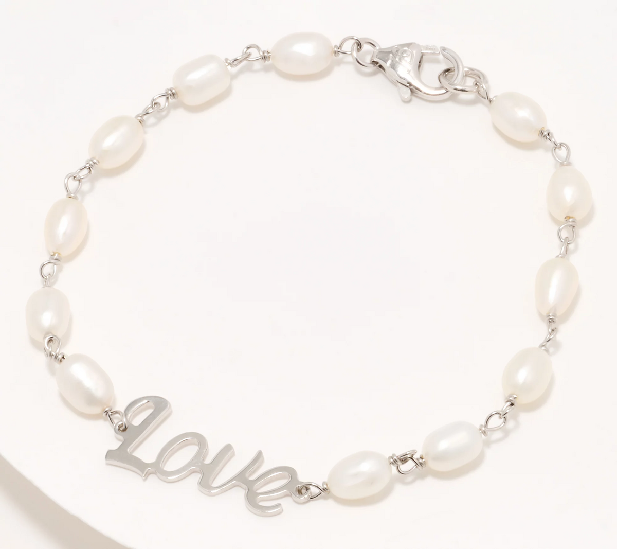 Honora Cultured Pearl Sterling Silver Inspirational "Love" Bracelet Avg