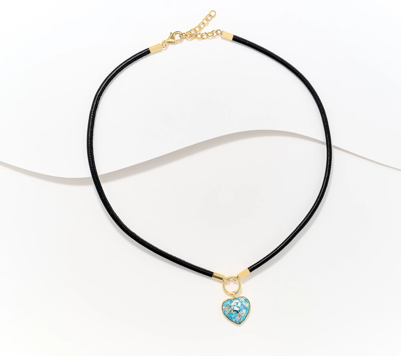 David Markstein Gold-Plated Sterling Silver Roman Glass 18 + 2" Leather Necklace