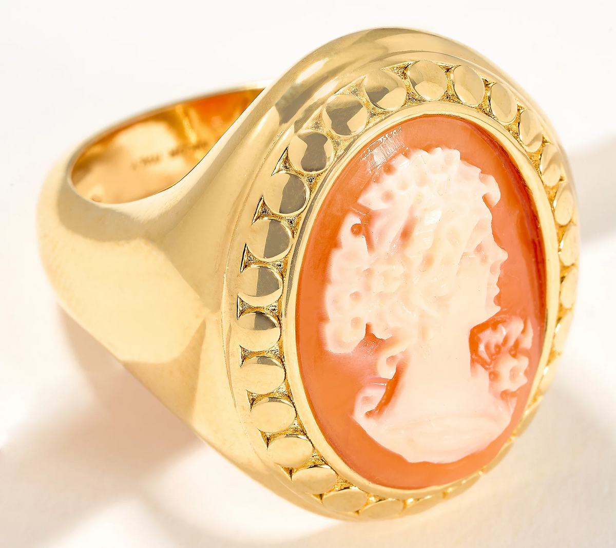 David Markstein Sterling Silver Goldclad Cameo Beaded Frame Polished Ring, Sz 8