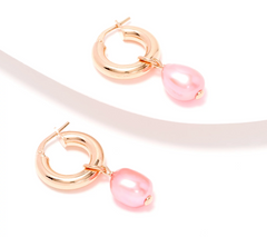 Honora Rose Clad Sterling Silver Hoop Earrings with Pink Cultured Freshwater Pearl Charm