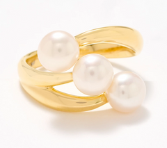 Honora Goldtone Polished Bypass Sterling Silver Ring with Cultured Pearls Size 7