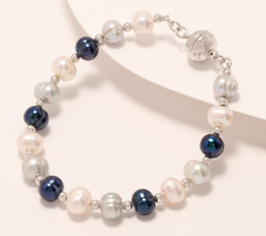 Honora Sterling Silver Cultured Ringed Multi Color Pearl Bracelet with Magnetic Clasp Avg