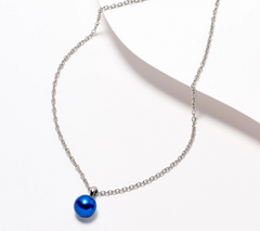 Honora Oval Rolo Link Cultured Button Pearl Solitaire Necklace, Stainless steel, Indigo