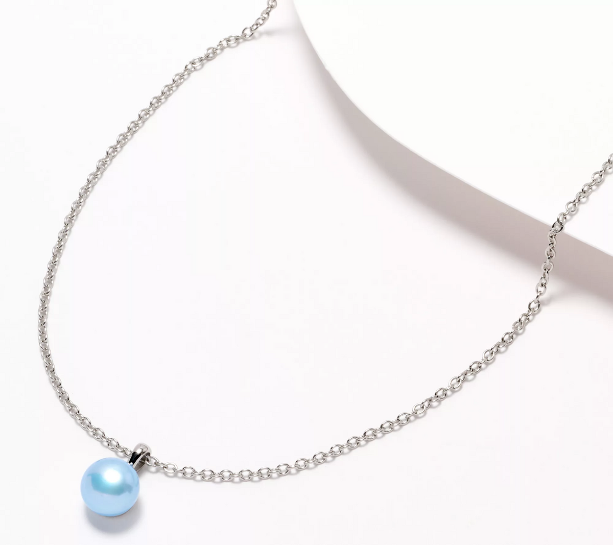 Honora Oval Rolo Link Cultured Light Blue Button Pearl Solitaire Stainless Steel Necklace