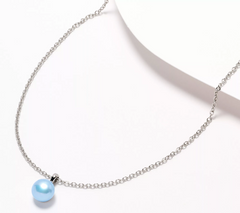 Honora Oval Rolo Link Cultured Light Blue Button Pearl Solitaire Stainless Steel Necklace