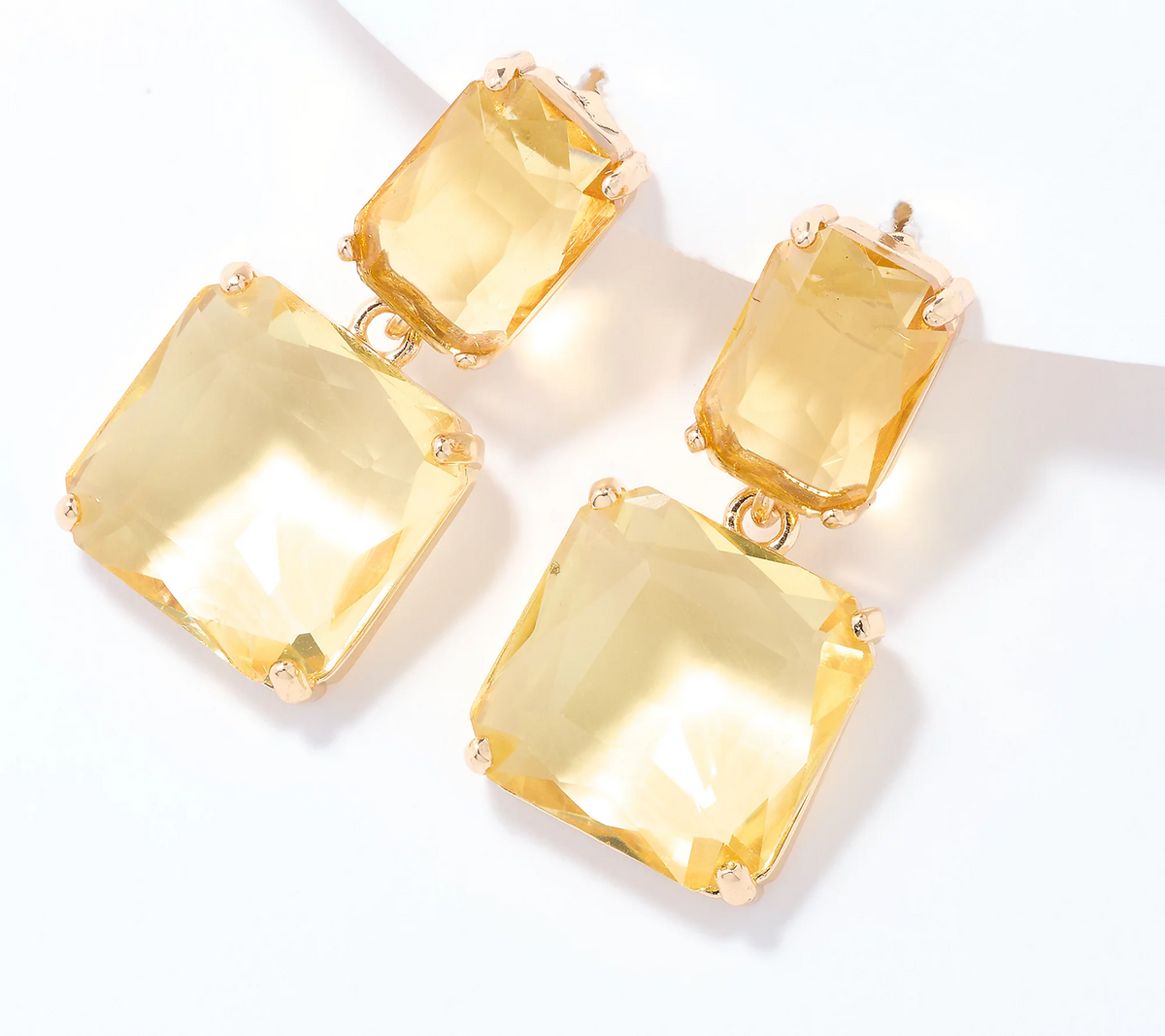Susan Graver Faceted Yellow Double Stone Drop Earrings