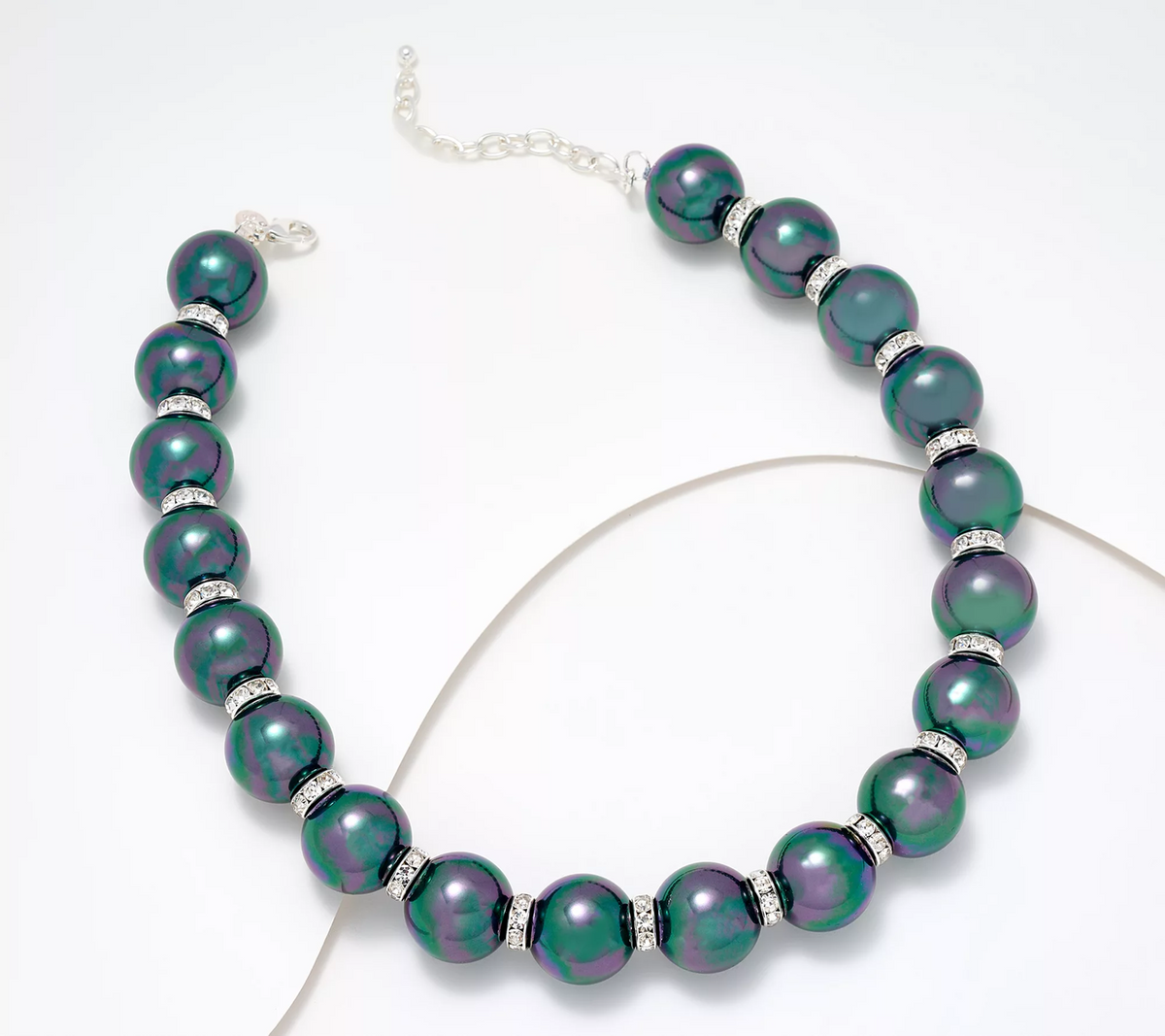 Joan Rivers Red Carpet Faux GryBlu Pearl Silvertone Necklace with Pave Spacers