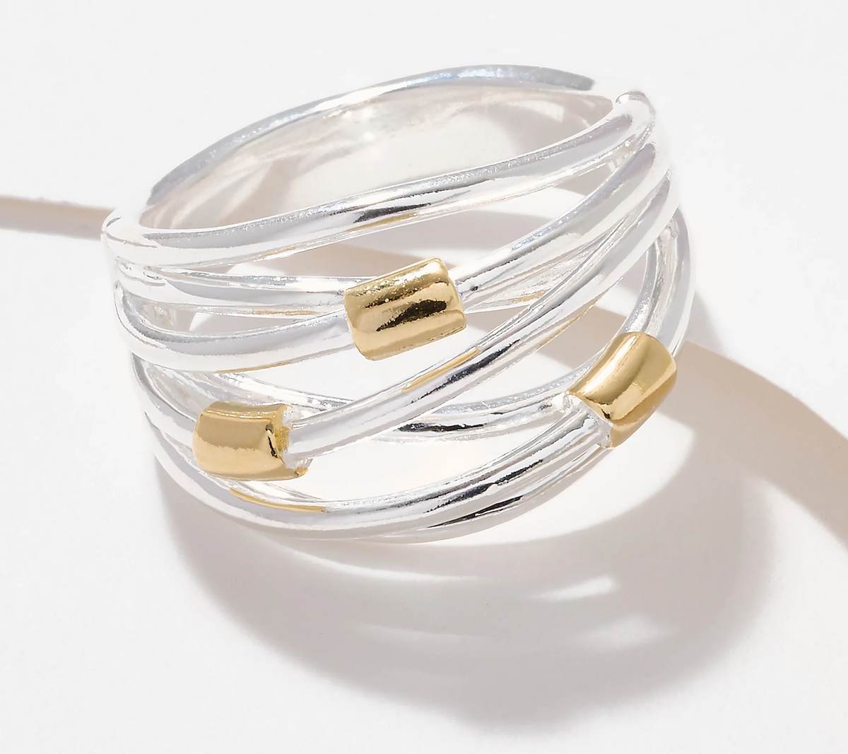 UltraFine 950 Silver Two Tone Crossover Ring with Stations Size 10