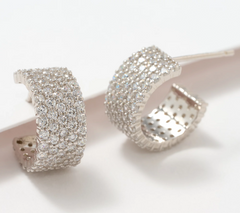 Diamonique Sterling Silver Rows of Sparkle Pave Huggie Hoop Earrings