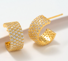 Diamonique Gold-Over SS Rows of Sparkle Pave Huggie Hoop Earrings