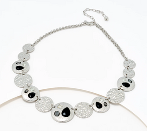 Susan Graver Silver Tone Grey/Black Multi-Stone Hammered Metal Necklace 21"