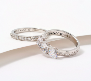 Fado Sterling Silver Three Stone Ring with Matching Band Size 5
